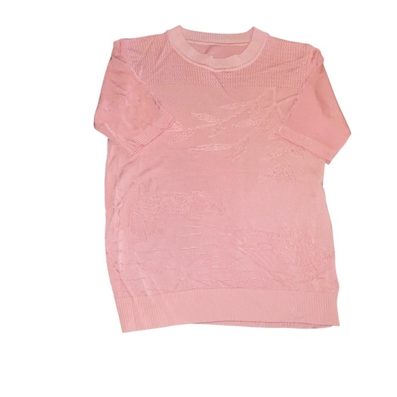 vintage french pink silk knit top w/ fish design and crystal embellishments top - Picture 2 of 4
